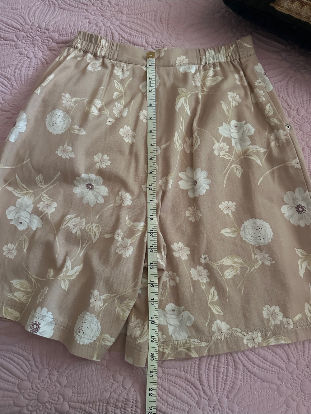 Susan Bristol Beige Floral A-Line Skort, elastic waist, shorts, jorts, vintage - Picture 10 of 11